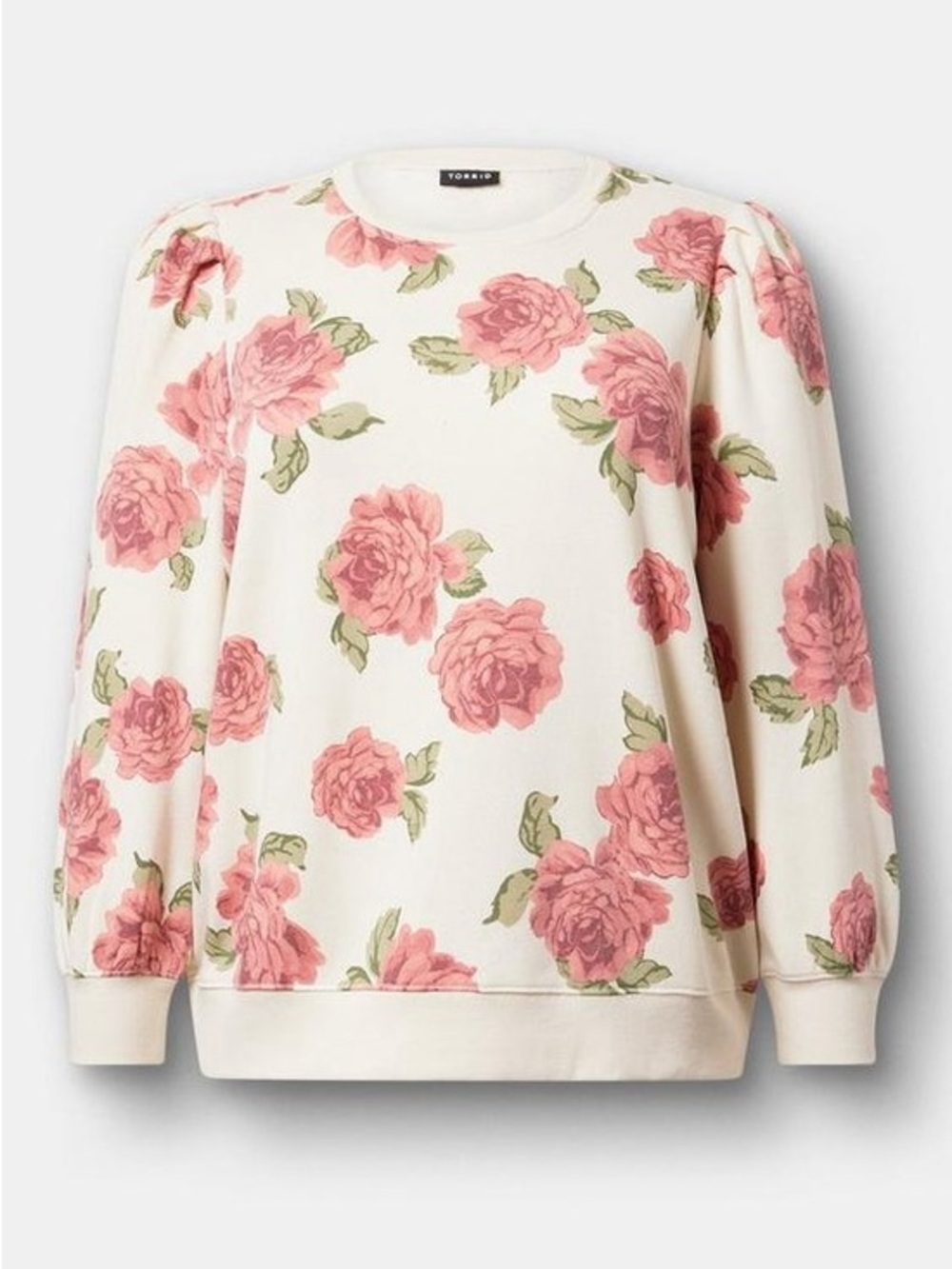 Torrid 1X Cozy Fleece pleated sweatshirt roses